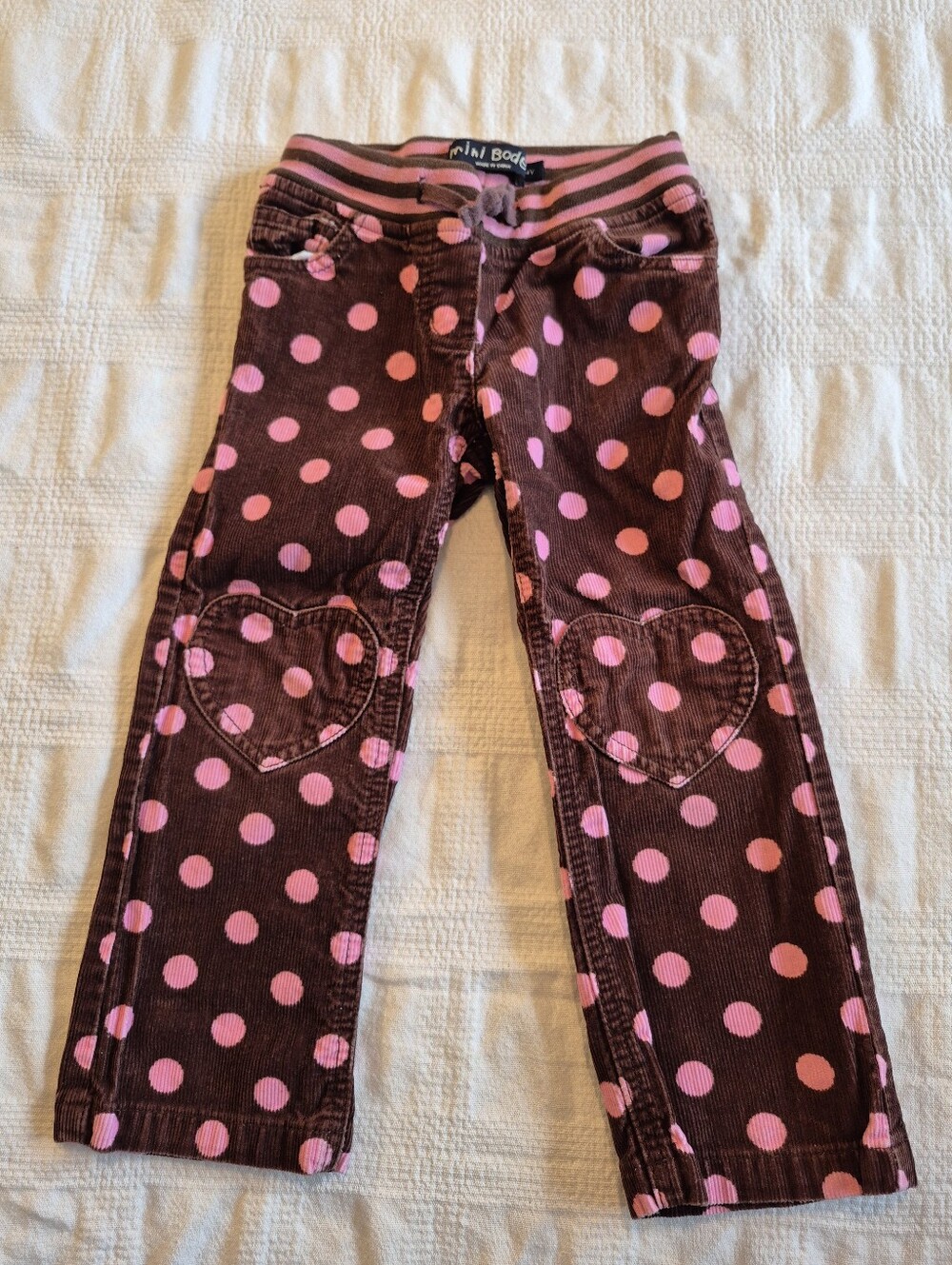 Mini Boden girls 4 years brown & pink polka dot corduroy heart knee pants VGUC